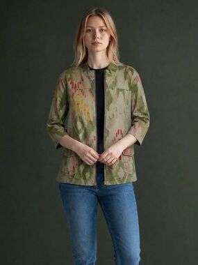 Chico's Zenergy Ikat Utility Camo 3/4 Sleeves Jacket Size 3 US XL